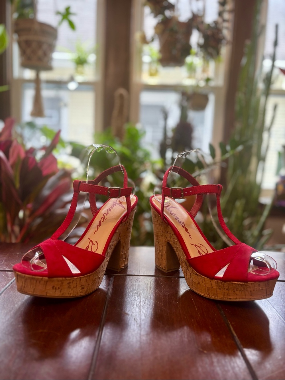 American Rag Bold Red T-Strap Cork Platform Sandals